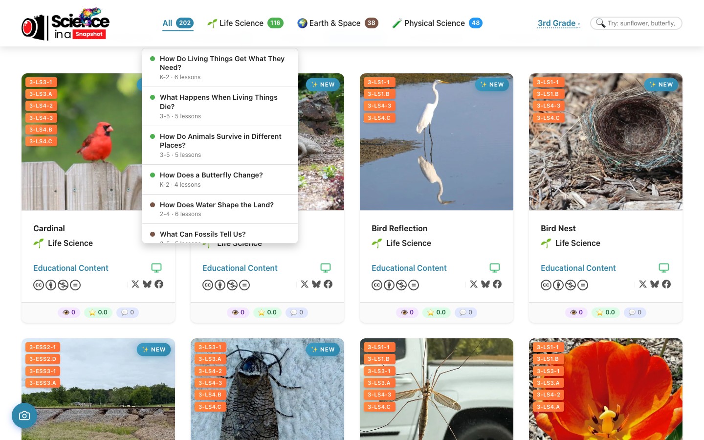 SIAS site showing the hero section with Science In A Snapshot heading